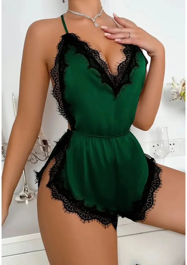 Green Satin Lace Teddy - Product image 4