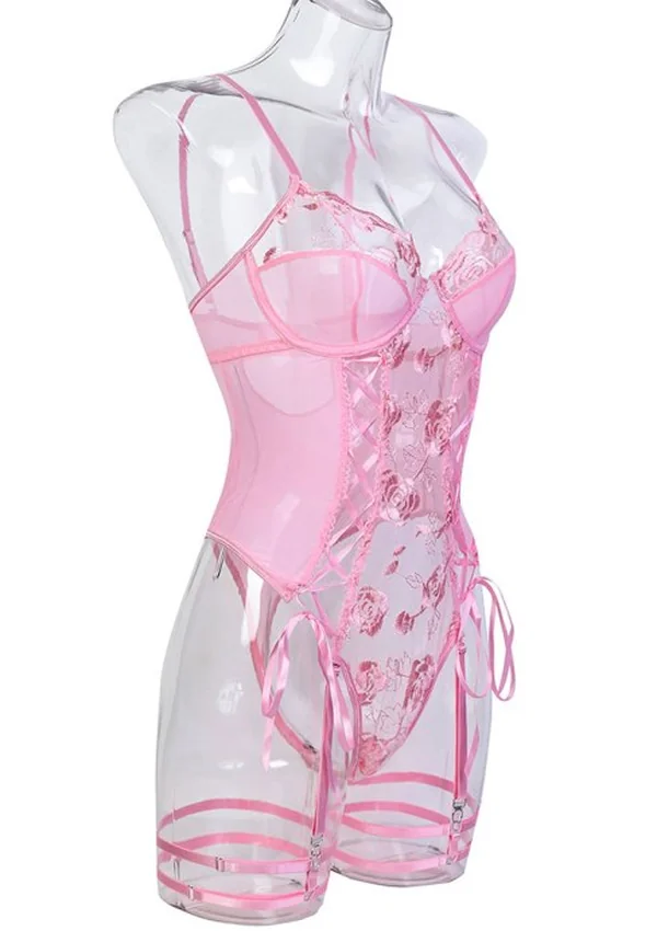 Rose Desire Lace-Up Teddy - Pink color thumbnail