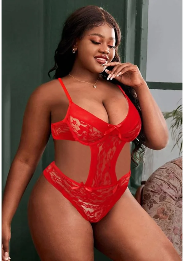 Scarlet Lace Plus Teddy - Red color thumbnail