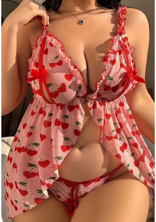 Cherry Hearts Plus Babydoll - Rose/Print color thumbnail