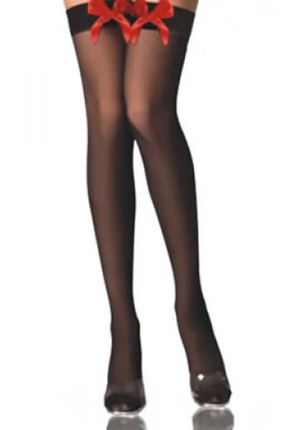 Satin Bow Thigh-High Stockings - Black/Red color thumbnail