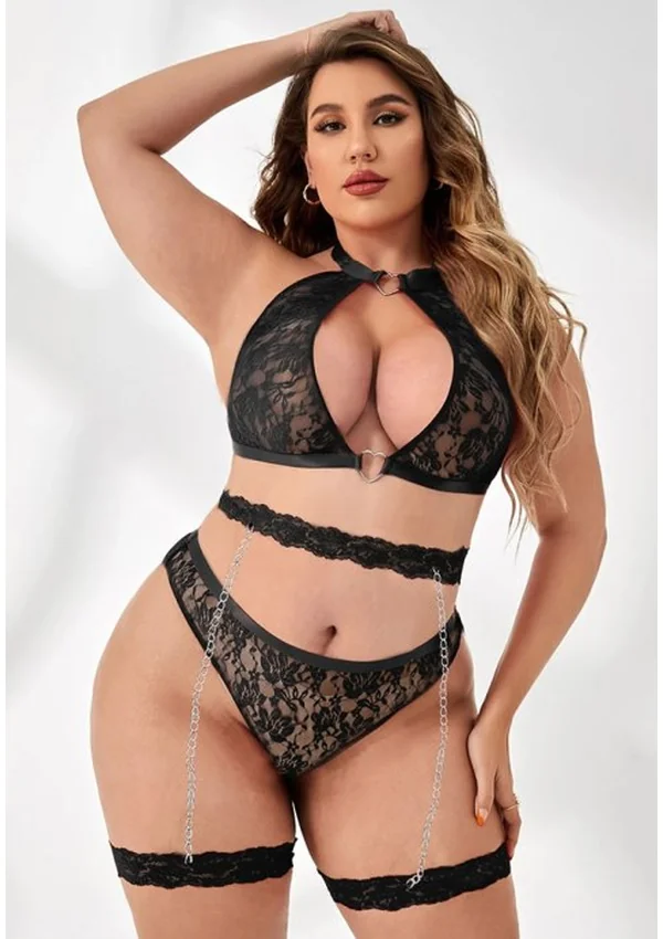 Elegant Desire Lace Plus Bra Set - Black color thumbnail